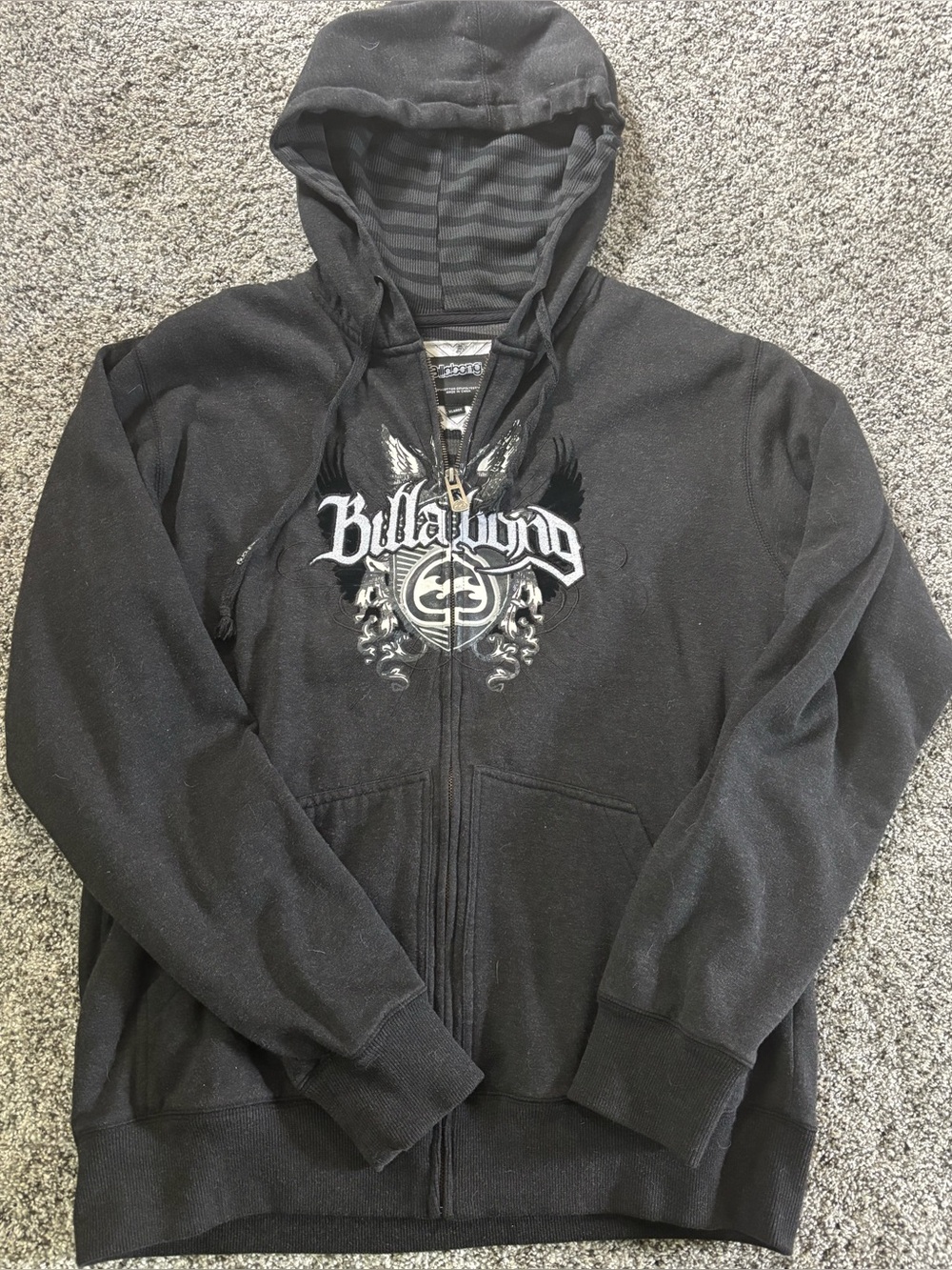 Billabong Black Hoodie with White Graphic Zip Front